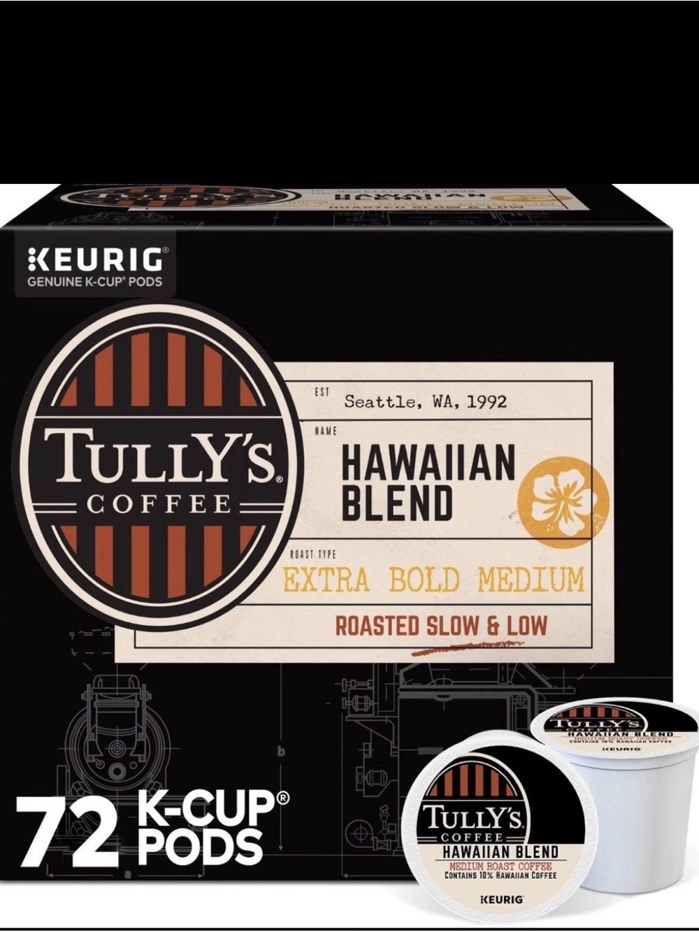 Tully's Coffee Hawaiian Blend Keurig Single-Serve K-Cup Pods, Medium Roast, 72